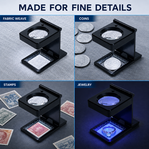 Loupe pliante professionnelle portable avec verre optique 6X et éclairage LED/UV 3 voies pour l'inspection textile et graphique, les pièces de monnaie - Product Image 3