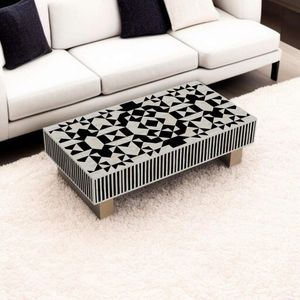 Branded Quality Handmade Black and White Strip Bone Inlay <b>Bedside</b> <b>Stool</b> Coffee <b>Table</b> Made of Wood for Decoration From India. - Product Image 1