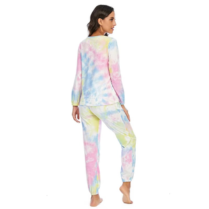 Women <b>Tie</b> <b>Dye</b> Cotton Pajama <b>Set</b> Full Sleeve Crew Neck Loose Fit Two Piece Tracksuit With Drawstring And Side Pockets Spring Wear - Product Image 5