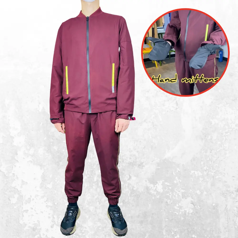 2022 Biontex Bourgondië 100% Polyester Street Wear Met Hand Wanten Mannen Sportkleding Trainingspak Jas Voor Training