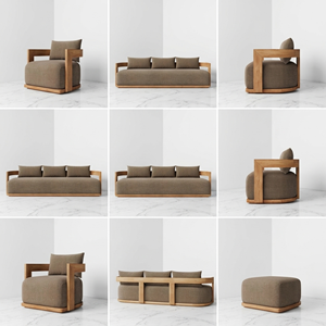 Ensemble de mobilier d'extérieur en teck pour hôtels, complexes hôteliers, piscines, patios, villas, jardins et clubs, comprenant canapé, fauteuil et table basse - Product Image 1