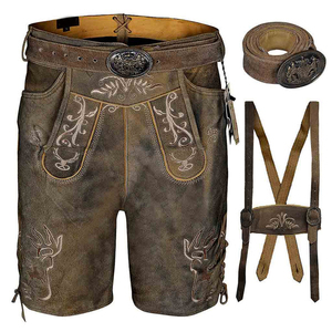 Nouveau design élégant : Short en cuir véritable pour homme, style bavarois Lederhosen avec bretelles, tenue allemande décontractée et solide. Vente en gros. - Product Image 6
