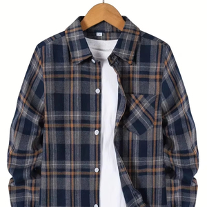 Camisa a Cuadros Premium para Hombre, Estilo Casual, Manga Larga, Mezcla de Algodón Twill, Moda Urbana, OEM, ODM, Logotipo Personalizado - Product Image 1