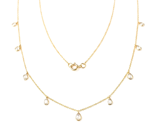 สร้อยคอเพชรโพลกี้ทำมือ ทองคำแท้ 10K 14K รูปทรงลูกแพร์ เพชรแล็บ สไตล์มินิมอล เหมาะสำหรับใส่ซ้อนกัน เป็นของขวัญสำหรับเธอ - Product Image 1