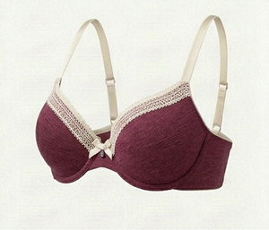 Soutien-gorge bordeaux à armatures pour femme, coupe pleine, avec dentelle, bretelles réglables, dos en Y, push-up, élégant pour le quotidien - Product Image 3
