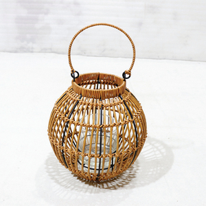 Round PE <b>Rattan</b> <b>Lantern</b> Candle Holder with Twisted Wire Handle Handmade for Home Decoration - Product Image 1