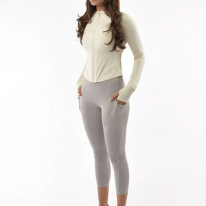 Chemise de sport athlétique à manches longues pour femme, coupe ajustée, avec fermeture éclair intégrale, conception OEM avec emplacement pour bras, idéale pour le yoga, la gym et la course à pied, collection Compression 2026 - Product Image 2