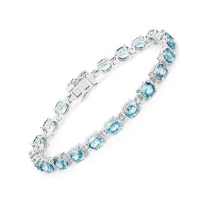 Bracelet en zircon bleu naturel certifié, argent sterling, ovale, pierre précieuse bleue, bijou cadeau pour elle, anniversaire - Product Image 1