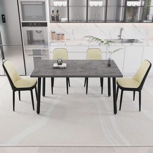 55.12 70.87 \ "tavolo da pranzo rettangolare espandibile 4 sedie imbottite spesse in tessuto PU gambe in metallo nero per sala da pranzo - Product Image 1