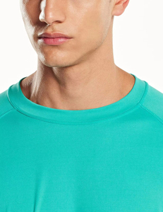 T-shirt pour homme à manches raglan bleu sarcelle, col rond, séchage rapide, tricoté, coupe classique, sportif, couleur unie - Product Image 6