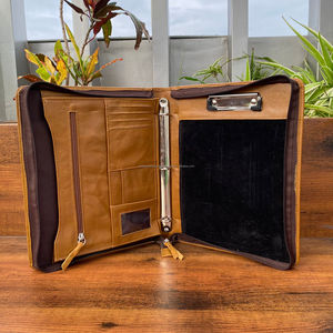 Carpeta de negocios de cuero genuino de alta calidad personalizada profesional, carpeta de archivos, carpeta de documentos A4 con tarjetero - Product Image 3