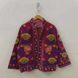 Handmade Vintage Boho Unisex Winter <b>Jacket</b> Embroidered Suzani Design with Floral Pattern Cotton Filled Ethnic Chic Outerwear - Product Image 1