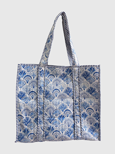 Sac fourre-tout en coton à motif de coquillages bleus avec broderie, style bohème, ouverture supérieure, sac de shopping pour femmes, utilisation toutes saisons - Product Image 1