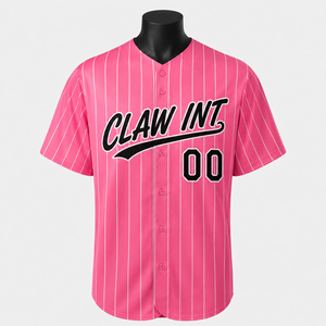 Maillot de baseball rayé rose unisexe à manches courtes boutonné personnalisé Claw Int 00 - Product Image 1