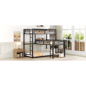 Letto a Castello Triplo a Forma di L in Metallo Nero per Dormitori (Vecchio SKU SM000605AAB) - Product Image 6