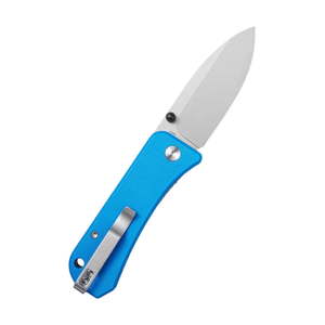 Couteau pliant bleu avec lame argentée, poignée texturée, clip de ceinture en métal, design compact et portable, pliage manuel - Product Image 2