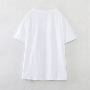 <b>Women's</b> <b>White</b> O-Neck <b>Short</b> <b>Sleeve</b> T-<b>Shirt</b> 100% Cotton Loose Fit Casual Solid Color Breathable Knitted Fabric Spring Summer Wear - Product Image 1