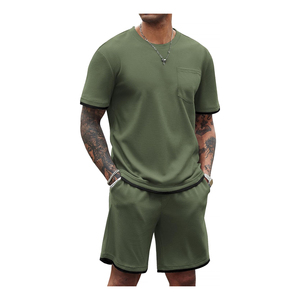 Conjunto de Camiseta y Pantalones Cortos para Hombre, Cuello Redondo, Color Sólido, Tejido Transpirable, Ropa Casual de Verano 2026, Venta al Por Mayor - Product Image 6