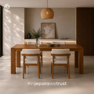 Table à manger minimaliste en bois massif, écologique, pour maison moderne, villa, hôtel, restaurant, intérieur, fabriquée à Jepara - Product Image 6