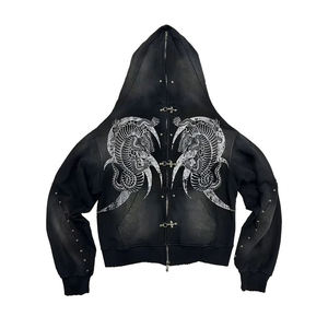 Sudadera con capucha extragrande con cremallera completa, 100% algodón polar con estampado gráfico, corte regular - Product Image 1