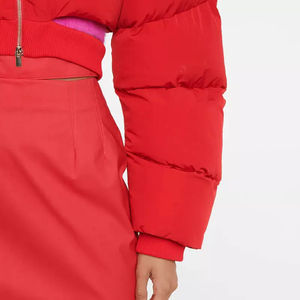 New Red color Custom Winter Cropped Down Coats ultra <b>Light</b> <b>Duck</b> Goose Embroidery Padded Winter Bubble puffer jacket for women - Product Image 5