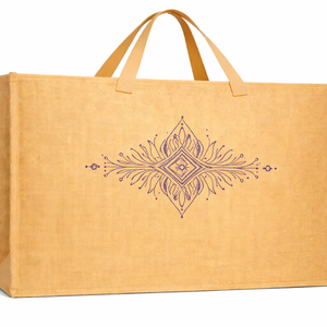 <b>Extra</b> <b>Large</b> Natural Jute Tote Bag with Blue <b>Print</b> Eco Friendly Reusable Shopping Grocery Bag Heavy Duty Wholesale Burlap Tote - Product Image 1