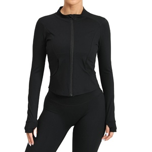 Women's Zipper <b>Crop</b> <b>Tops</b> Long Sleeve Yoga T-shirts Running Quick Dry Fitness Jacket Gym Sports Bra Sets Breathable Eco-Friendly - Product Image 1