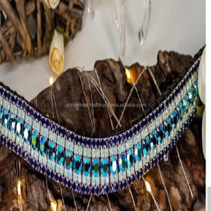 Meilleure vente, bande de sourcils de cheval en cuir de buffle noir sur mesure décorée avec des cristaux de luxe jaunes et brillants - Product Image 4