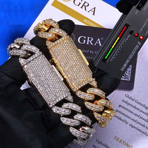 Pulsera de eslabones cubanos con incrustaciones de moissanita estilo hip hop para hombre, de lujo, llamativa, con cierre grueso, joyería hip hop, regalo para fiestas y bodas - Product Image 1