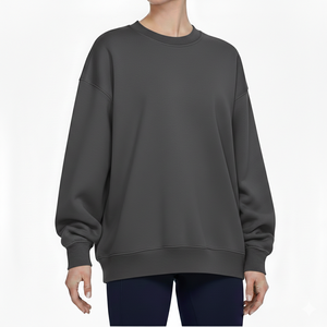 Sweat-shirt oversize à col rond pour femme, épaules tombantes, couleur unie, coton respirant, vêtements d'automne, sweats à capuche et sweat-shirts pour femme - Product Image 1