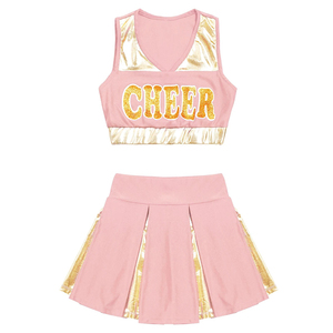 Ensemble d'uniformes de cheerleading rose doré avec imprimé pailleté pour enfants - Product Image 3