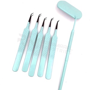 Pince à épiler de précision RMI 45/90 degrés en acier inoxydable, pointe argentée, revêtement en poudre bleue, longueur 10 mm, pour extensions de cils, finition diamant - Product Image 6