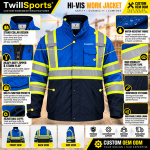 <b>Men</b> High Vis Reflective <b>Jacket</b> Fluorescent Safety Work <b>Jacket</b> Water Resistant Outdoor Construction <b>Utility</b> Apparel Custom Logo - Product Image 6