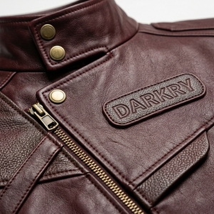 Burgundy Oxblood Asymmetrical Zip <b>Leather</b> <b>Biker</b> <b>Jacket</b> Men Maroon Diagonal Zipper Motorcycle Outerwear Darkry Wholesale - Product Image 6