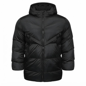 Men's Hooded Puffer Jacket Winter Thick <b>Warm</b> Quilted Zipper Closure Casual Streetwear Black Polyester Wadding <b>Coat</b> - Product Image 2