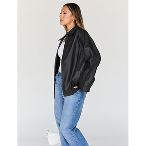Trendy Queen Trendy 2026 <b>Plus</b> <b>Size</b> Women's Leather <b>Jackets</b> Oversized Faux Moto <b>Biker</b> Coat Hooded Collar Fall Outfits - Product Image 2