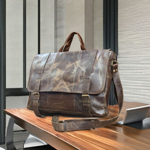 Sac à bandoulière pour homme en cuir véritable marron, durable, léger, pour le travail, le bureau, sac pour ordinateur portable - Product Image 3