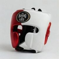 Ensemble de boxe MMA No Boxing No Life personnalisable rouge et blanc en cuir de vachette 100% véritable, écologique, durable, avec gants de protection et protège-tête