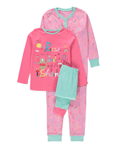 Conjunto de Pijama de Algodón de Manga Larga con Estampado Floral para Niñas, en Rosa y Verde Menta, Ropa de Dormir Cómoda, Marca Personalizada - Product Image 1