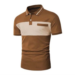 Polo homme décontracté personnalisé à blocs de couleur, manches courtes, en piqué de coton, coupe ajustée, avec détail poche - Product Image 1