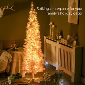 Albero di Natale Artificiale Sottile da 1,8 m con Rami Rosa Realistici e Luci LED Bianche Calde, Luci Natalizie a Matita - Product Image 4