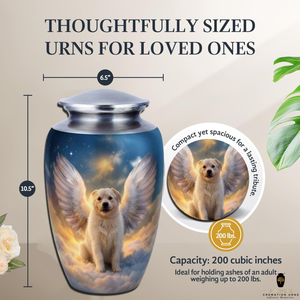 โกศสัตว์เลี้ยงรูปปีกนางฟ้า ดีไซน์สวรรค์ ขนาดใหญ่ อลูมิเนียม 220 คิวบิกอินช์ เป็นมิตรกับสิ่งแวดล้อม สำหรับเก็บอัฐิที่ระลึก - Product Image 4