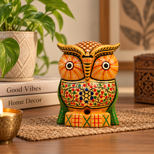 Figura de Búho Colorida Hecha a Mano en Madera |   Estatua de Animal Pintada a Mano Tradicional para Decoración de Mesa de Boda - Product Image 6