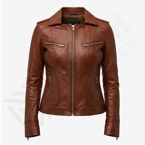 Veste en cuir en peau de mouton jaune pour femmes élégantes, teinte unie avec un design à la mode, veste en cuir personnalisée pour femmes - Product Image 2