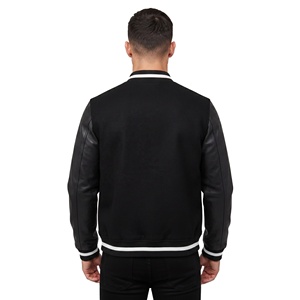 Chaqueta Varsity Negra para Hombre con Mangas de Cuero Vacuno y Logotipo K Bordado en la Parte Delantera, Chaqueta Personalizada al por Mayor - Product Image 6