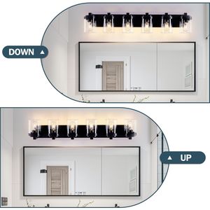 6-Light <b>Bathroom</b> Vanity Light in Matte <b>Black</b> with Clear Glass Shades Nickel Finish - Product Image 4