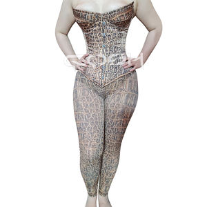 Corsé con estampado de piel de cocodrilo personalizado, con varillas de acero y leggings a juego de cintura alta |   Conjunto de Corsé de Moda para Mujer OEM - Product Image 1