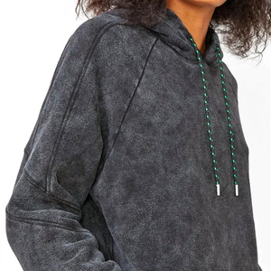 Sudadera con Capucha Efecto Desgastado Primavera Otoño de Alta Calidad Sin Cordones para Mujer, Estilo Vintage Lavado Ácido, Oversize Casual Streetwear - Product Image 6