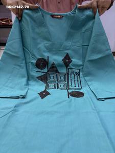 Kurti long et droit en rayonne et coton slub de bonne qualité avec broderie, et pantalon assorti – Fournisseur d'Inde - Product Image 5