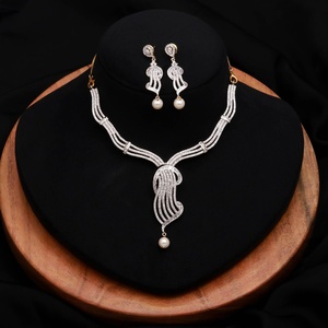 White <b>Ruby</b> Vintage IGI Certified Wave <b>Necklace</b> Set Gold Plated Bridal Wedding Engagement Statement <b>Necklace</b> - Product Image 3